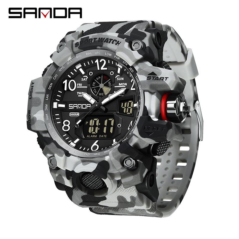 SANDA Women's Trendy LED Dual Display Waterproof Watch with Hourly Chime