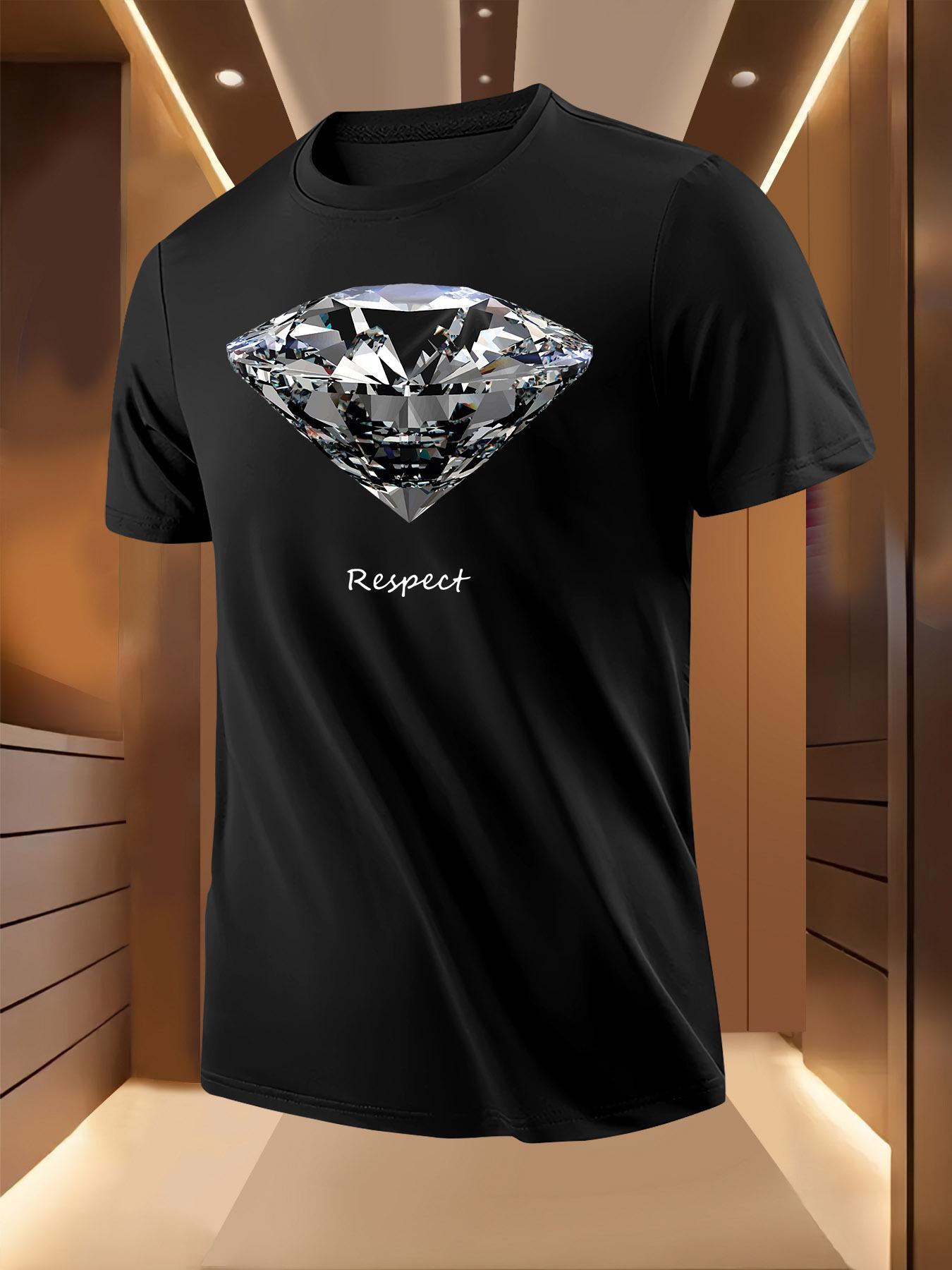 Pattern Tshirt with Diamond and Respect Print M