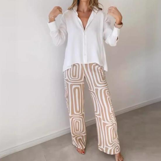 Women's Two Piece Outfits Long Sleeve Button Down Shirts And Long Pants Dressy Business Set Casual Office Work Set