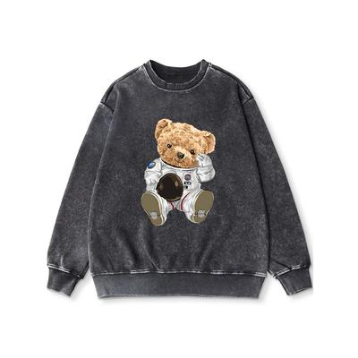 Le Grand Ours en Peluche Astronaute Impression Femme Sweat à Capuche Style Fin Lavé Vieilli Simple Décontracté Vêtements de Sport