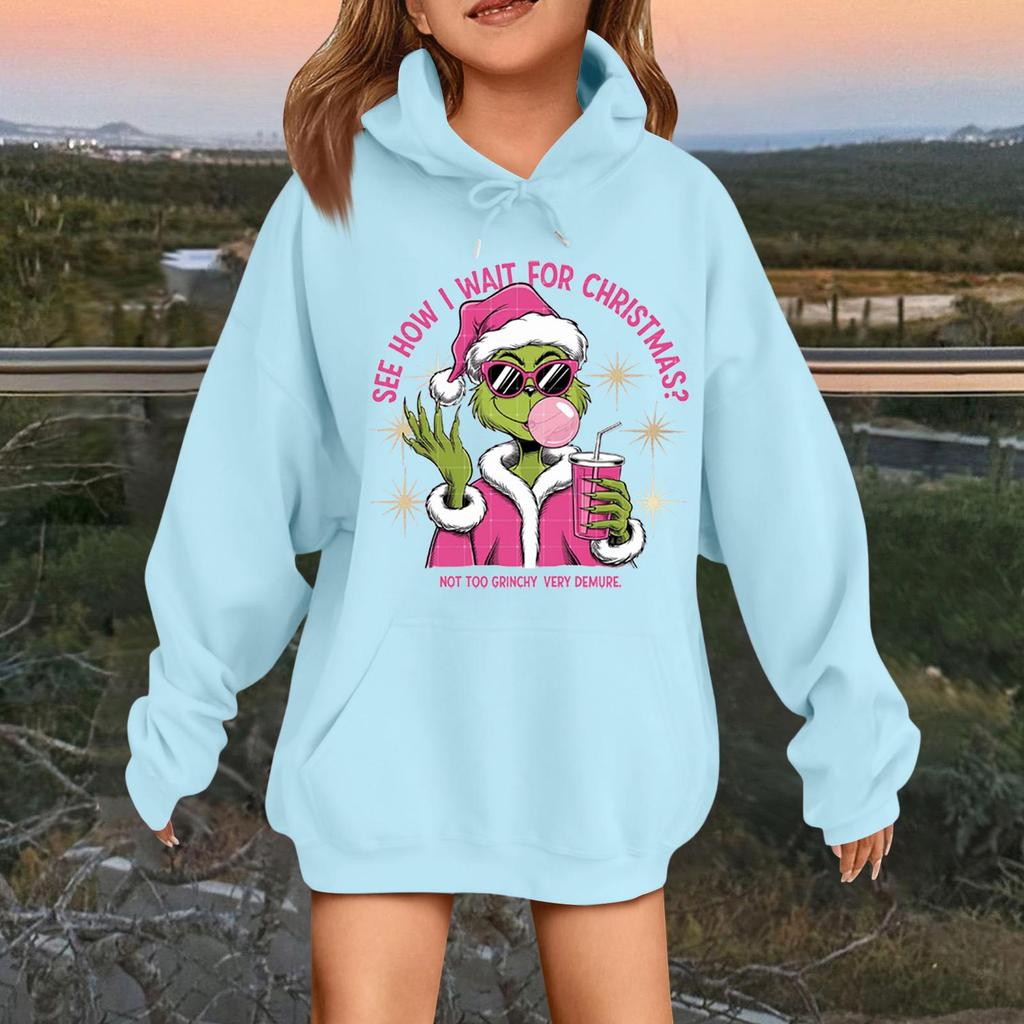 Dětská módní ležérní mikina s dlouhým rukávem, volná, s vánočním potiskem, pulovr s kapucí