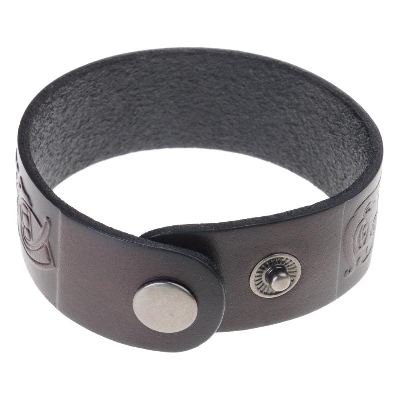 Embossed Pattern Cowhide Bracelet Adjustable Rock Punk Style Men Cuff Bracelets Wide Belt Vintage Wristband Jewelry