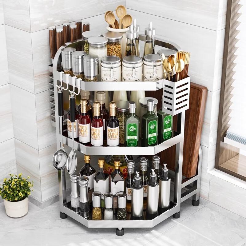 Stainless Steel 3-Tier Triangular Kitchen Corner Spice Rack