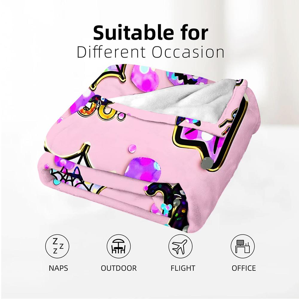 Glitter Pink Halloween Sticke Anime Cartoon Flannel Blanket Soft Warm Throw for Bedroom Sofa Car Kids Holiday Gift