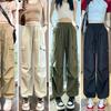 Fashion Women Joggers Pants Casual Chic Straight Cargo Pants Elastic High Waist Streetwear Slim Trousers Summer Thin