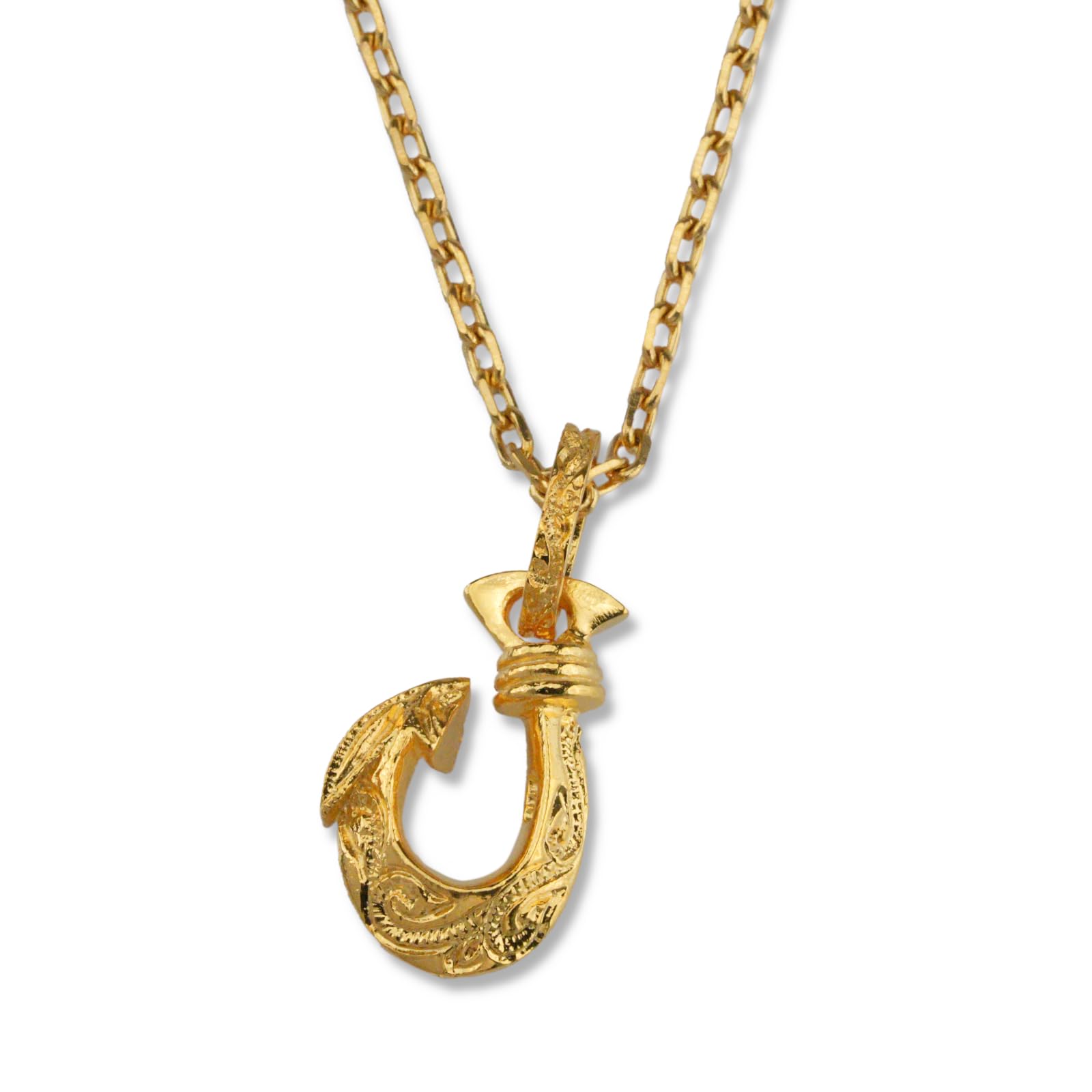 

Silver sv925 necklace 24K gold plated fish hook Hawaiian jewelry scroll pendant [EPIC BOLEN] золотий