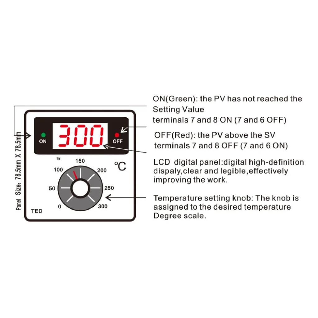 TED 72*72mm K J PT100 Type AC220V 110V 24V 380V Knob 0-100 300 400 600 Degree Digital Thermostat Powered Temperature Controller