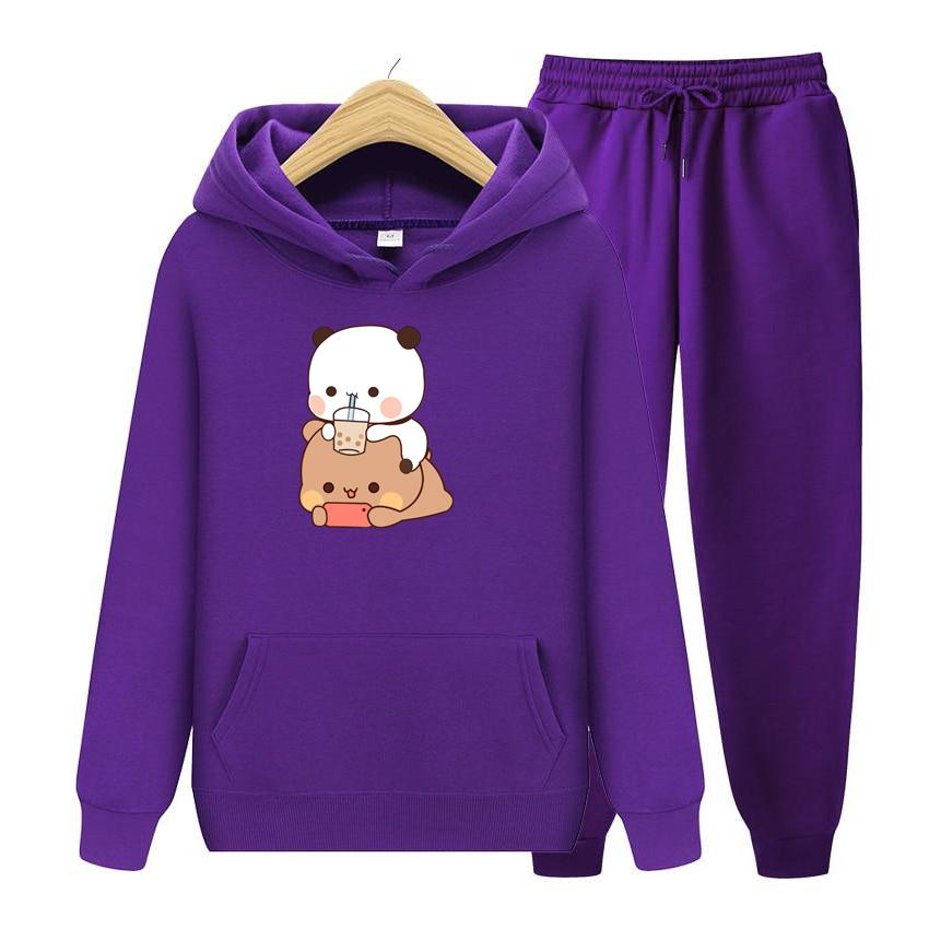 Bubu And Dudu Drink Bubble Tea Print Ženy Súprava mikiny Kawaii Dámska mikina Harajuku Oblečenie s voľným dlhým rukávom