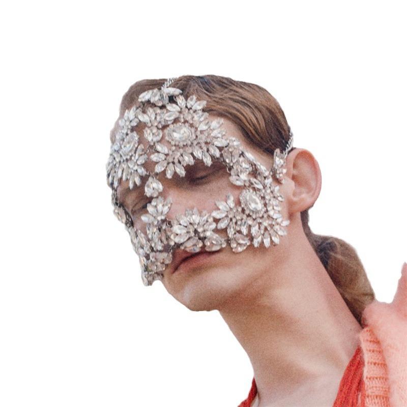 European And American New Exaggerated Masquerade Ball Mask, Personalized Holiday Party Performance Rhinestone Flower Mask Female Mask
