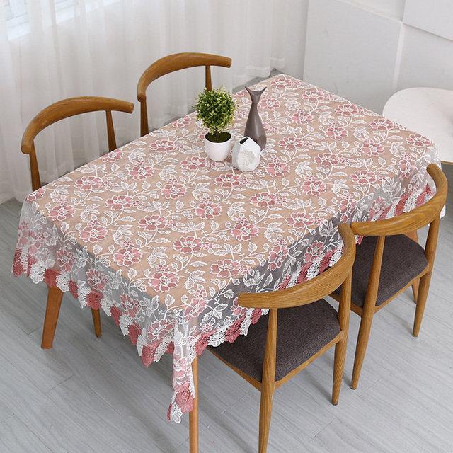 Toalha de Mesa Nova Translúcida Bordado Fio de Vidro Estilo Europeu Renda Capa Lavável Toalha de Mesa Para Mesa de Chá