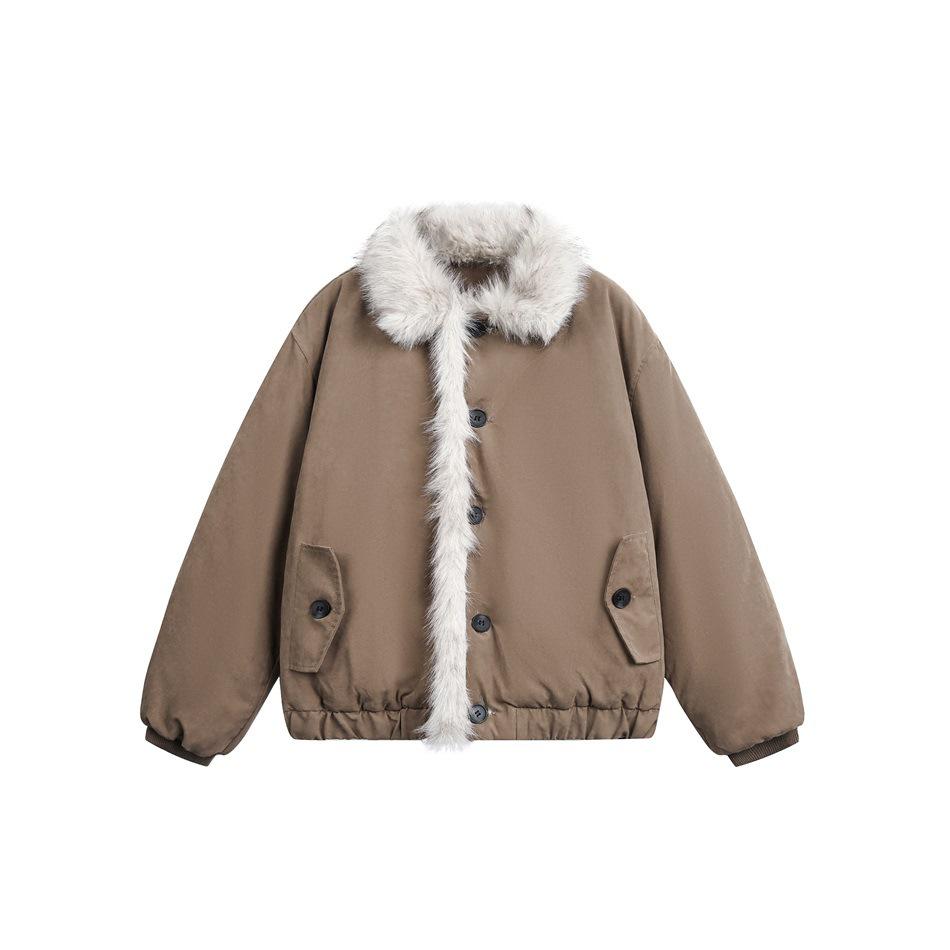 N-52TRW Retro Unisex Fur Collar Cotton Jacket - Loose, Trendy, and Warm Winter Outerwear (MF119) XXL хаки