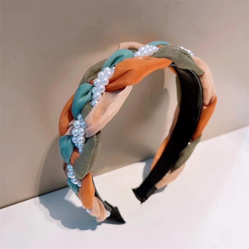 Neue, farbenfrohe Haarreifen für Damenmode: Elegantes, kariertes Organza-Haarband, breites Designer-Haarband, Kopfbedeckung