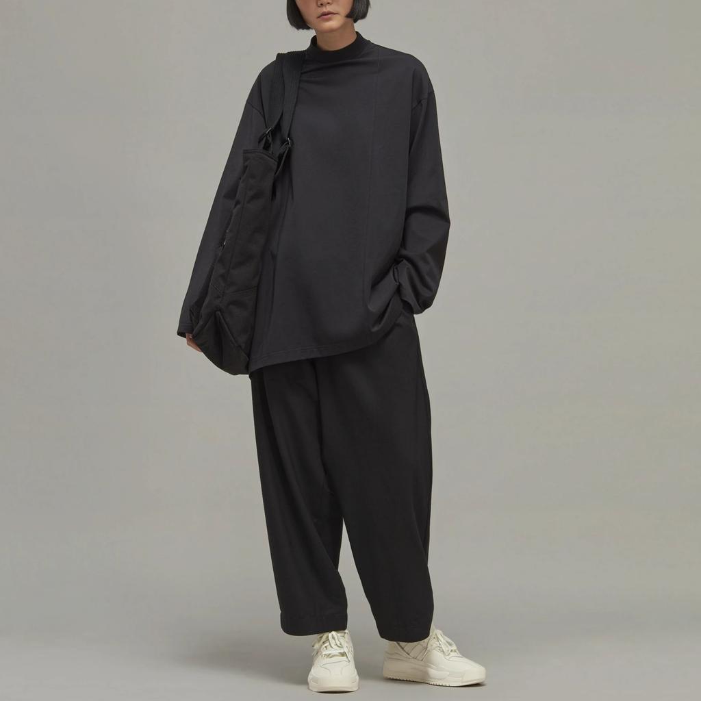 Y-3 Solid Color Mock Neck Long Sleeve T-Shirt Women Tops Black H44795