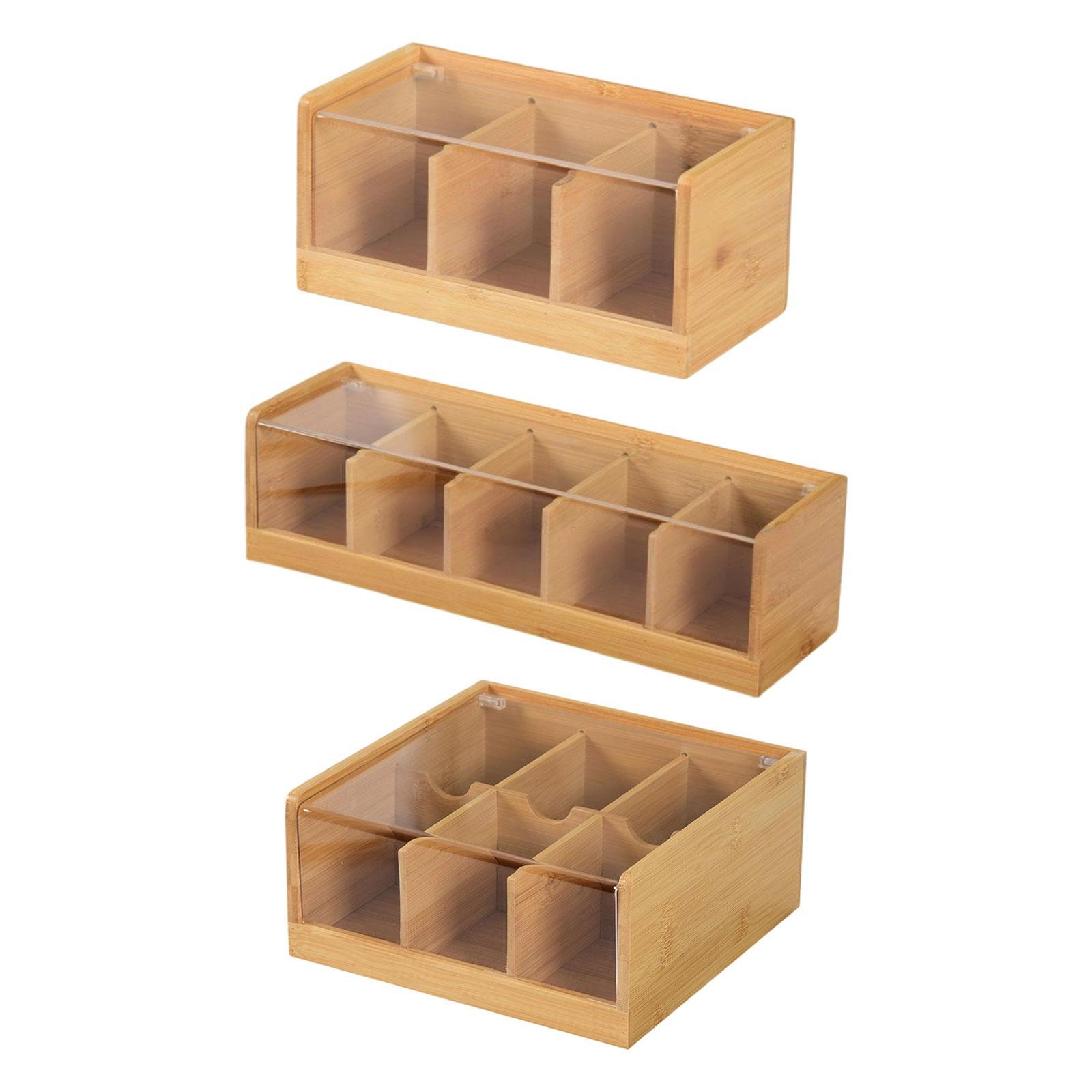 

Bamboo Organizer Container Lightweight Simple Tabletop Display Divided Storage Box for Shop Cafe Self Service Station 3 Grids