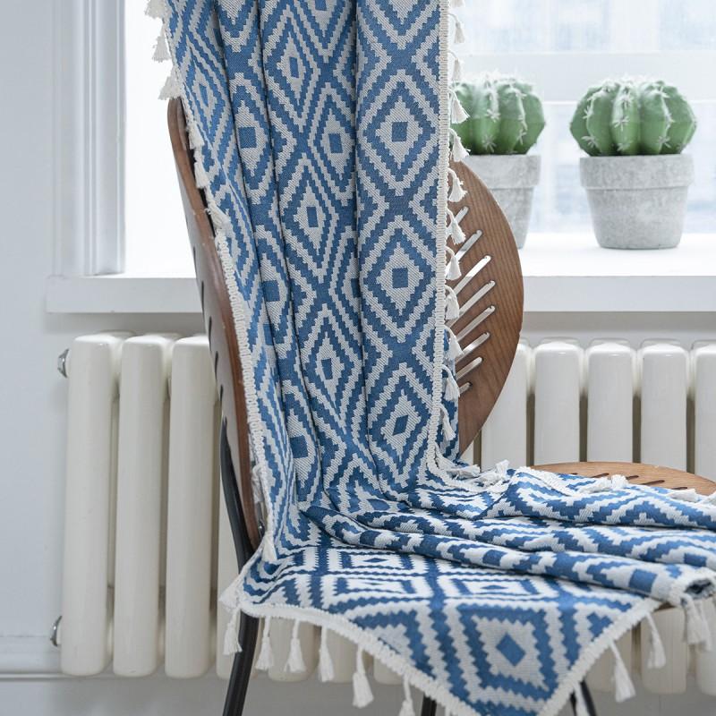 Cotton Embroidered Striped Curtain Panel Semi-Sheer Kitchen Window Treatment Farmhouse Style
