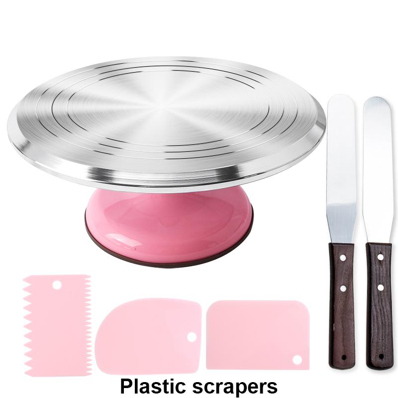 6 Stück/Set Drehteller Kuchen Dekoration Zubehör Set Rotierender Kuchenständer Werkzeuge Metall Edelstahl Gebäckspatel Schaber