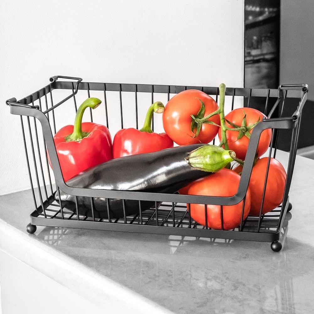Fruit And Vegetable Basket, Metal, Black, Stackable, Kitchen, 31X17.5X15.5Cm
