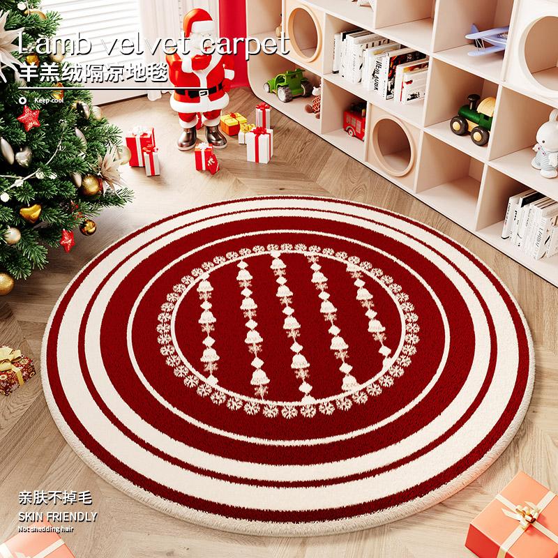 Cartoon Style Rugs for Bedroom Christmas Living Room Decoration Red Carpet Round Thickend Lounge Floor Mat Fluffy Soft Plush Rug