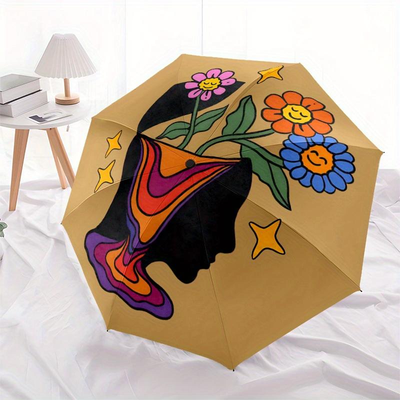 1pc Flower Power Automatic Open/Close Umbrella, Portable Folding Umbrella for Travel, Themed Events, It is suitable as a gift for various festivals, O