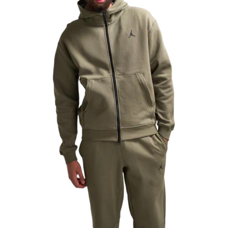 Jordan Solid Logo Hooded Zip-Up Long Sleeve Cardigan Vintage Sports Sweatshirt Men Sweatshirt Olive FV8602-222