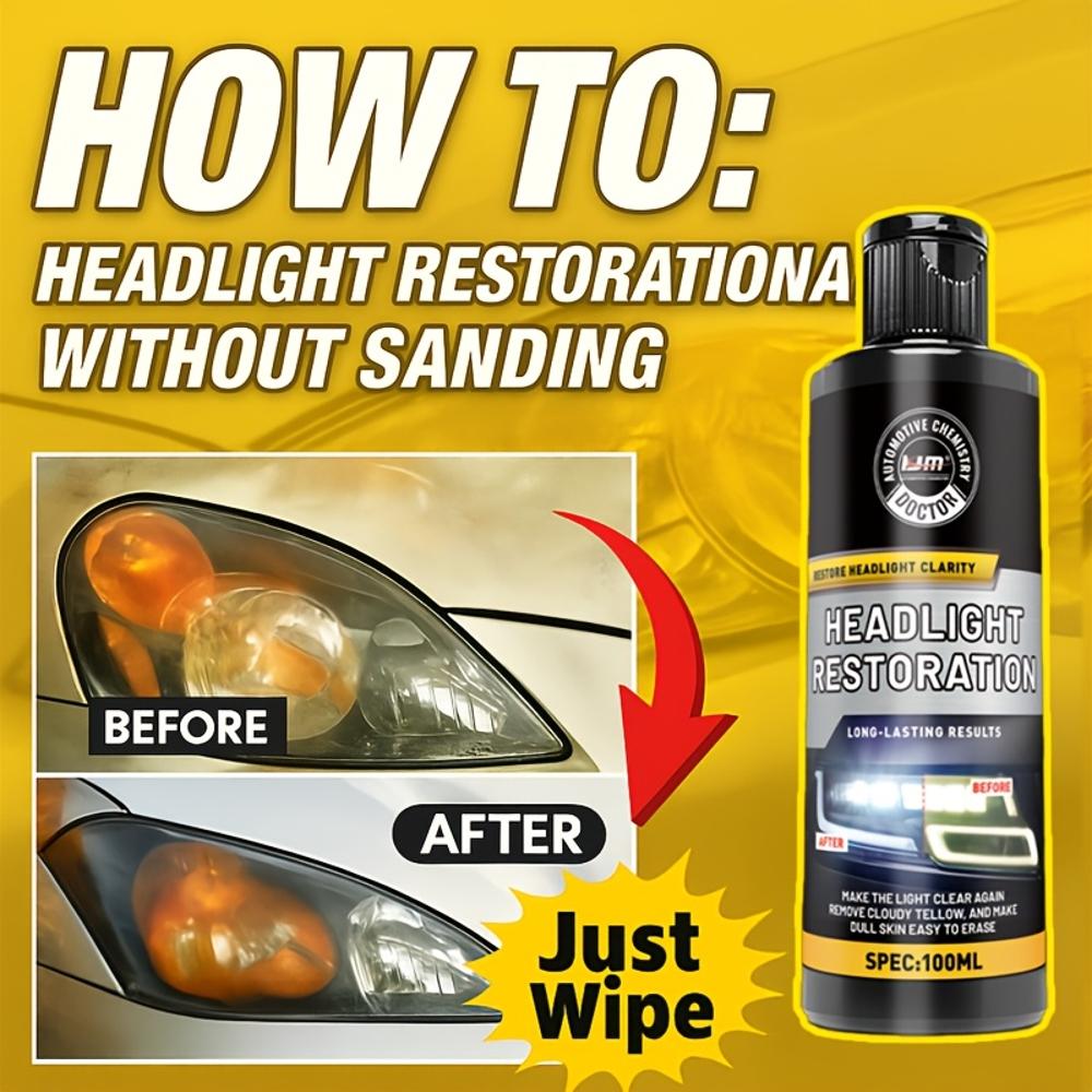 Professional Headlight Restorer – Removes Yellowing, Oxidation & Fogging – Abrasive Lens Polish for Brighter Headlights – Durabl