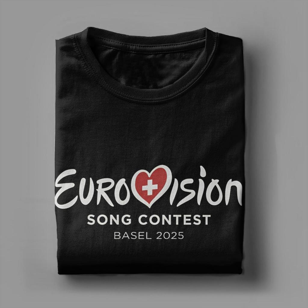 E-Eurovisions Song Contest 2025 T-Shirt für Herren, 100 % Baumwolle, lässige T-Shirts, Schweiz-T-Shirts, kurzärmelig, Merchandise-Artikel, Übergröße