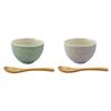 Aito Seisakusho Cereal Bowl with Wooden Pair Microwave and Dishwasher Mino Product Number 266341 "Ripple" Spoon, Set, Approx. 11cm, Safe, Beige/Green,