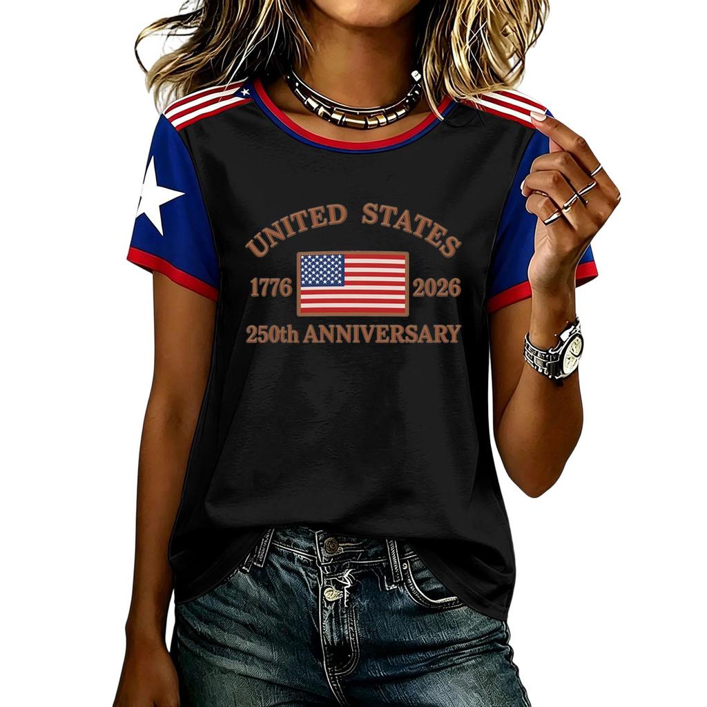 Womens Short Sleeve Crewneck T Shirt States 250th Anniversary 1776 2026 Graphic Top Casual Loose Fit Tee
