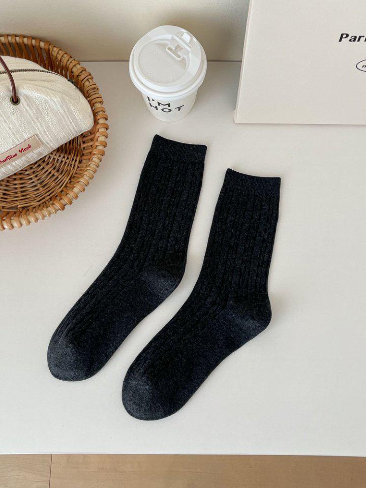 Damen Zopfmuster Mid-Calf Socken - Japanisch Retro, Reine Baumwolle, Sportlich, Scrunchy, Herbst/Winter Trend