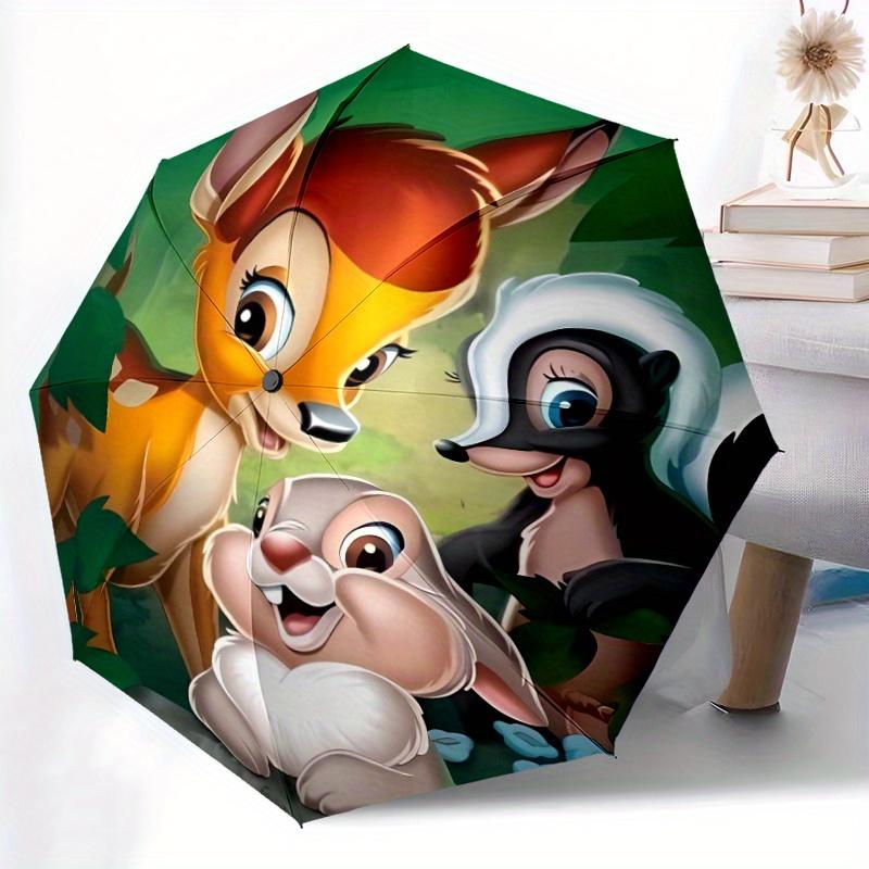Bambi Thumper Skunk Cartoon Umbrella, Portable 3-Fold Compact Umbrella, Suitable for Camping, Hiking and Travel, Ideal Easter Birthday Gift