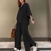 Women's Solid Color Simple Loose Two-piece Casual Wide-leg Trousers Suit for Women