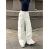 Plus size American High Street White Cargo Jeans Women Summer High Waist Straight Loose Drape Mop Wide Leg Pants
