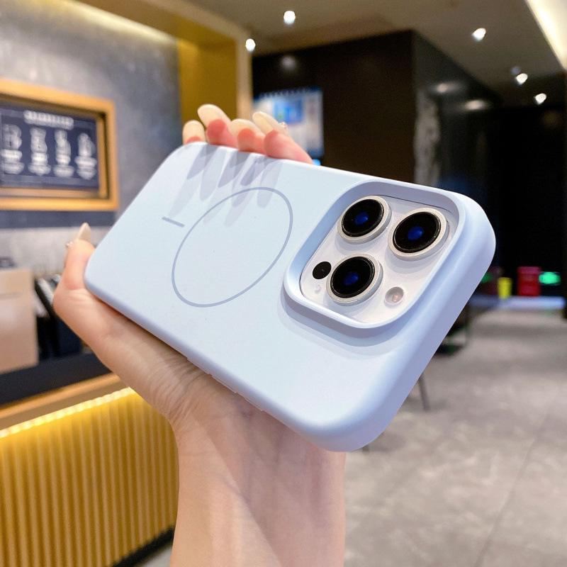 

Liquid Silicone Magnetic Apple 16 Pro Max Phone Case with Fine Ring - Solid Color, Simple Protective Cover iPhone 14 Pro Max