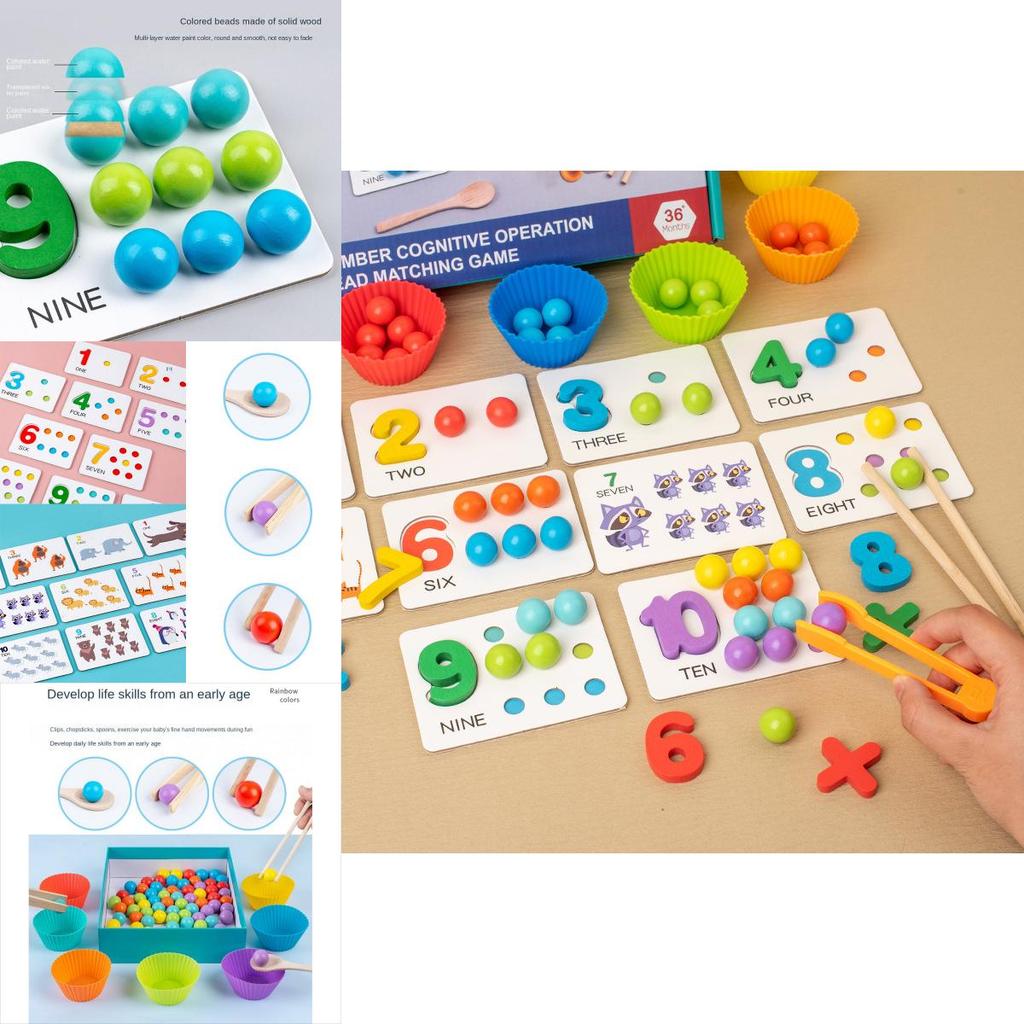 Montessori Math Learning Puzzle For Kids Wooden Bead Counting And Matching Game