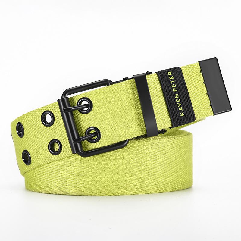 Spring And Summer Multi-Color Men'S Canvas Belt Trendy Youth Casual Jeans Double Pin Buckle Belt Men