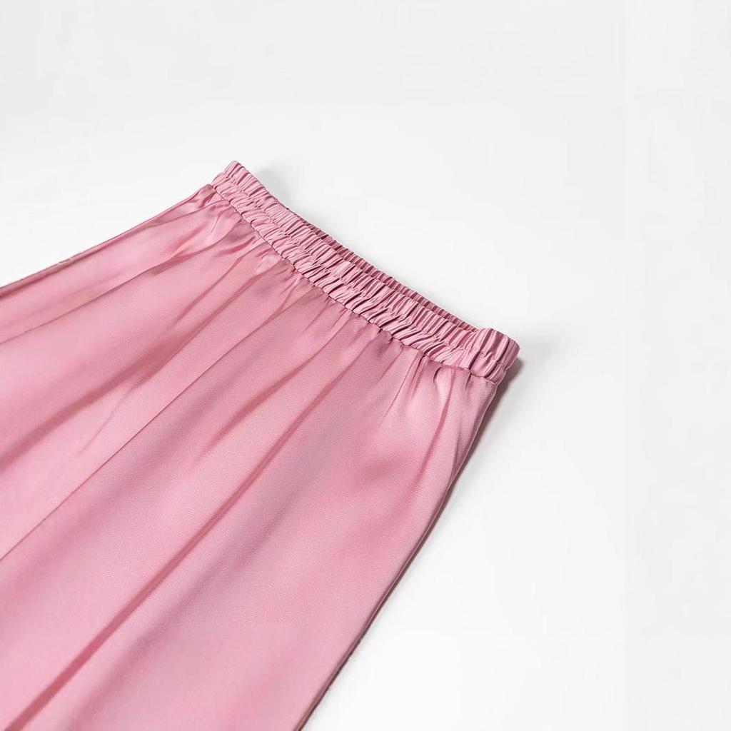 Dame Lilla Sateng Fishtail Midi Skjørt - Høy midje, A-linje, Rynket kroppsnær design