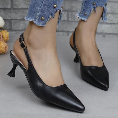 Women's Shoes  Fashion One-word Buckle Women' Pumps Autumn Pointed Toe Solid Mid Heel Shallow Mouth Dress Elegant High Heels