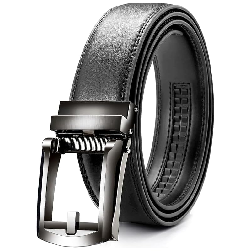 

[BARGOHOY] belt men s business auto lock type big size men s belt genuine leather easy to use suit belt No hole 32 levels adjustment casual