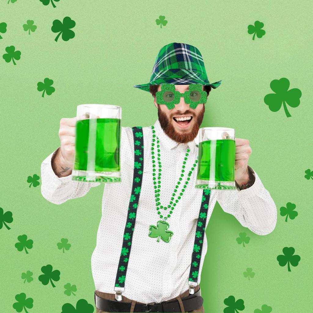 StPatrick Day Celebration Costume Hat Shamrock Glasses Suspenders Braces Necklace Festival Party Props Irish Accessories