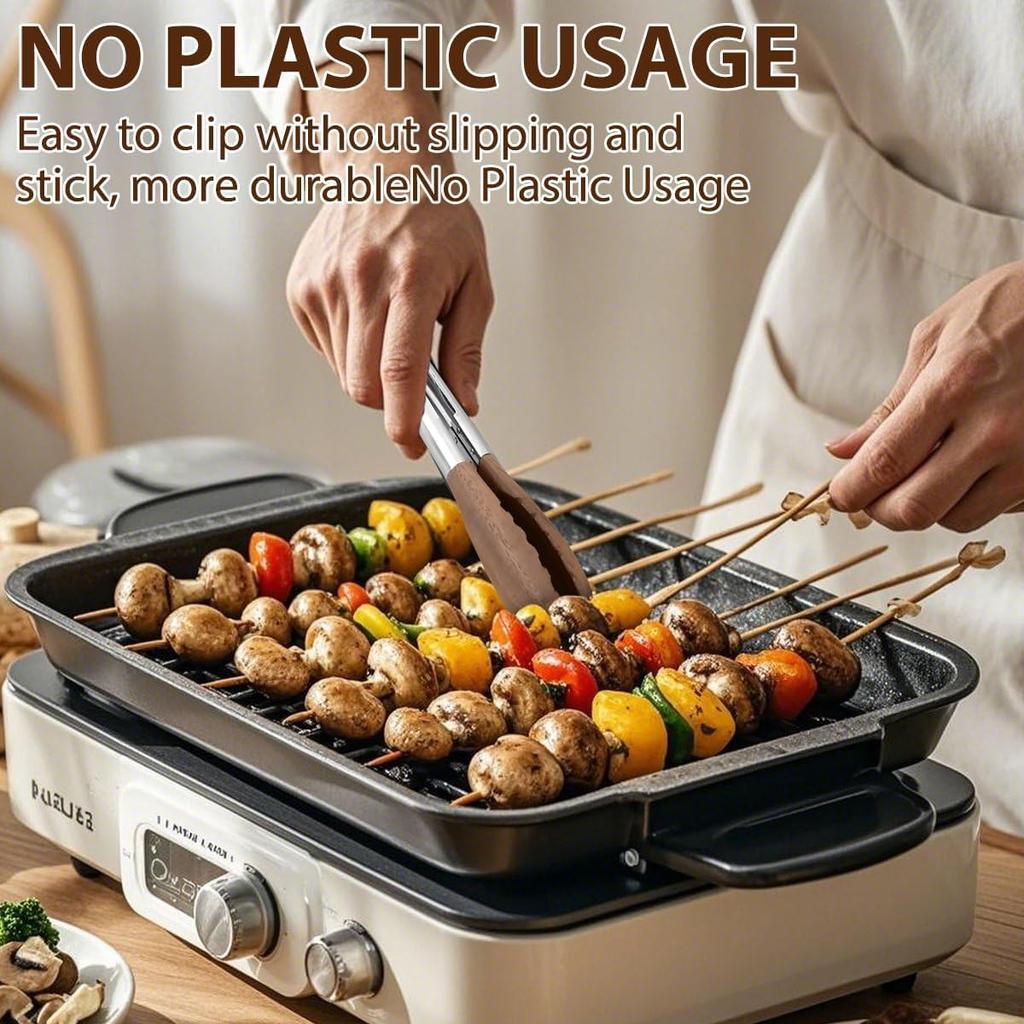 Premium Wooden Tongs for Cooking & Serving Food, Stainless Steel with Walnut Wood Tip, Anti-Slip Long Handle, Heat Resistant, Smooth Locking &