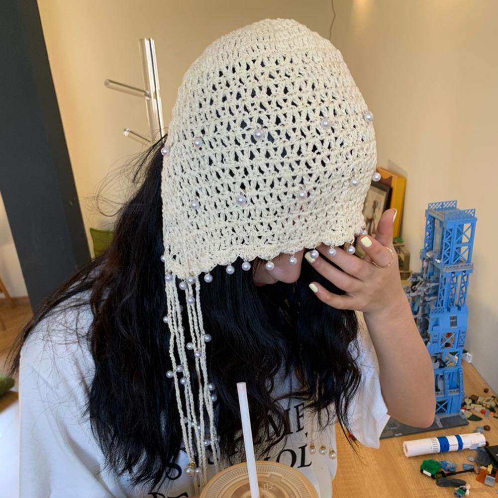 Women Hat Solid Color Faux Pearl Design Super Soft Breathable Wear Resistant Women Spring Autumn Knitted Hat Beanie Cap Decor Fo