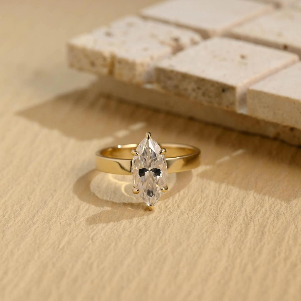 Marquise Cut Moissanite Engagement Ring, 3mm Width Solitaire Ring, Promise Ring, Anniversary, Birthday, Valentine’s Gift for Her