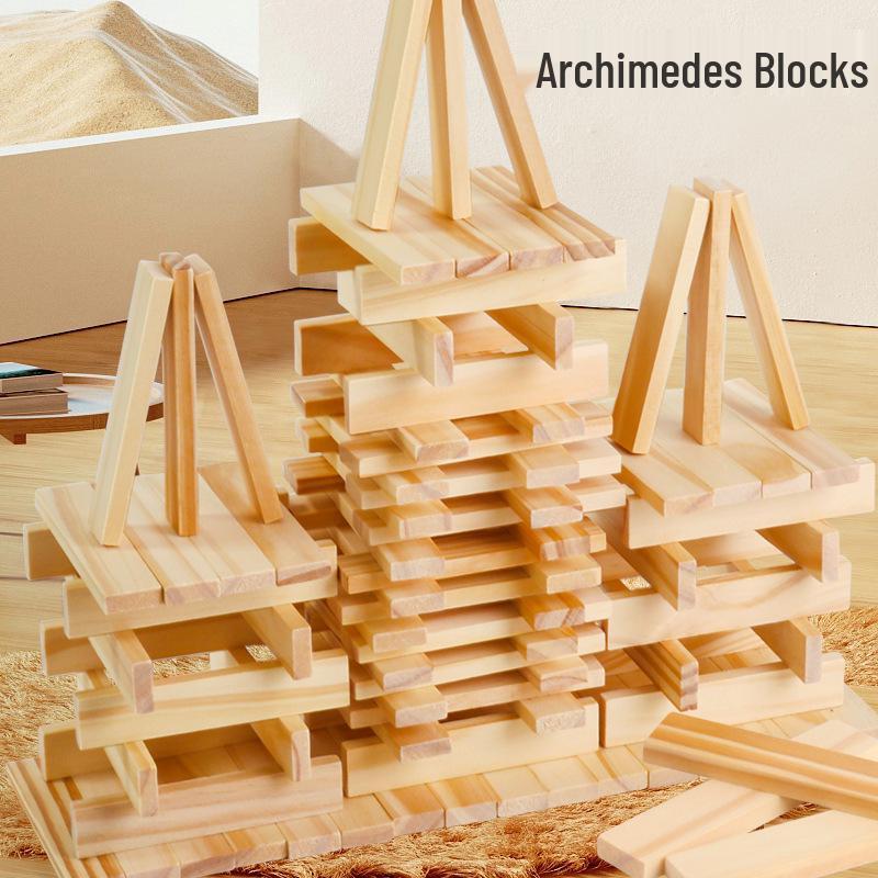100-Piece Archimedes Blocks Set for Creative Building - Natural Wood Toy for 3+ Years