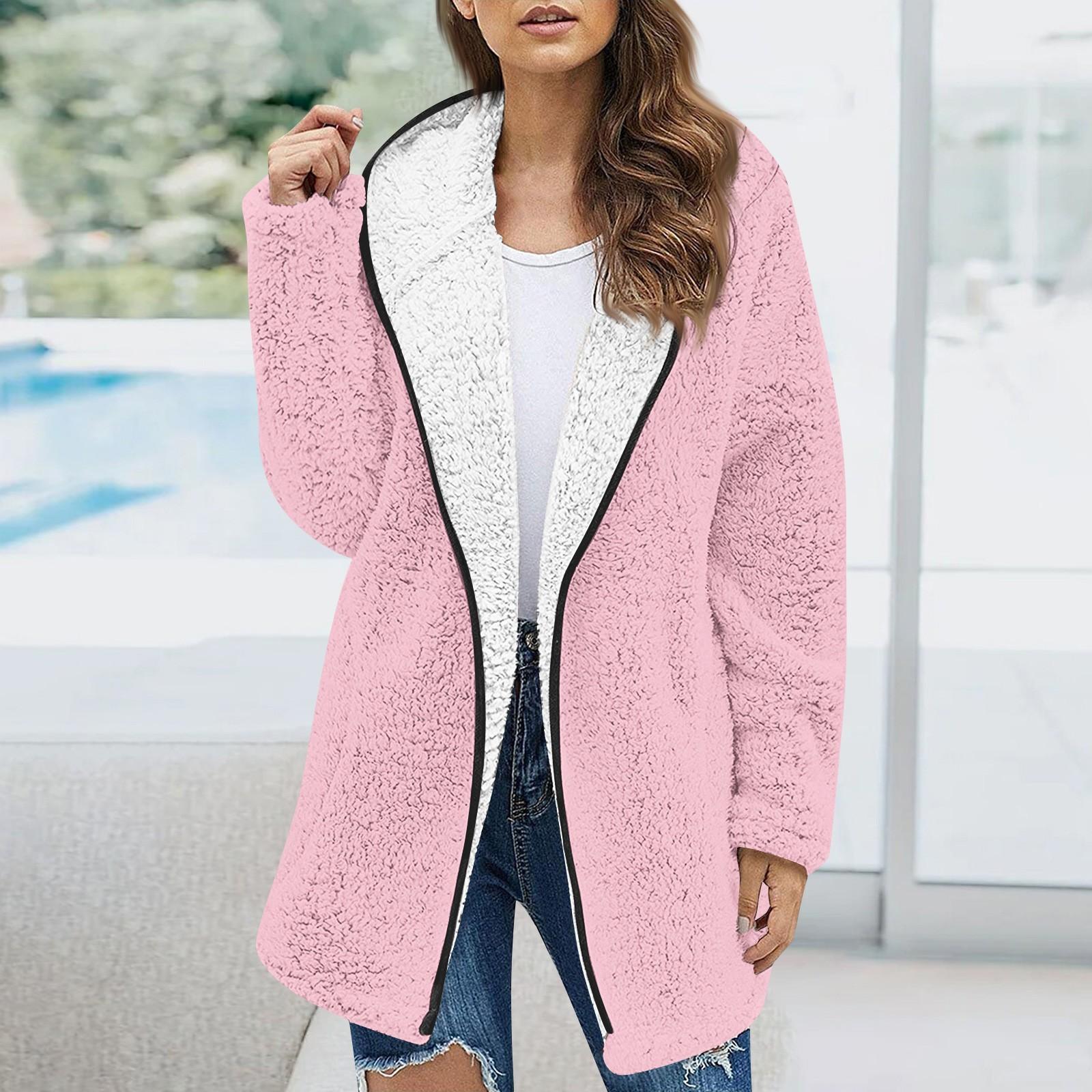 

Жіноча модна осінь-зима товста плюшева куртка з довгим рукавом і кишенею XXXL рожевий