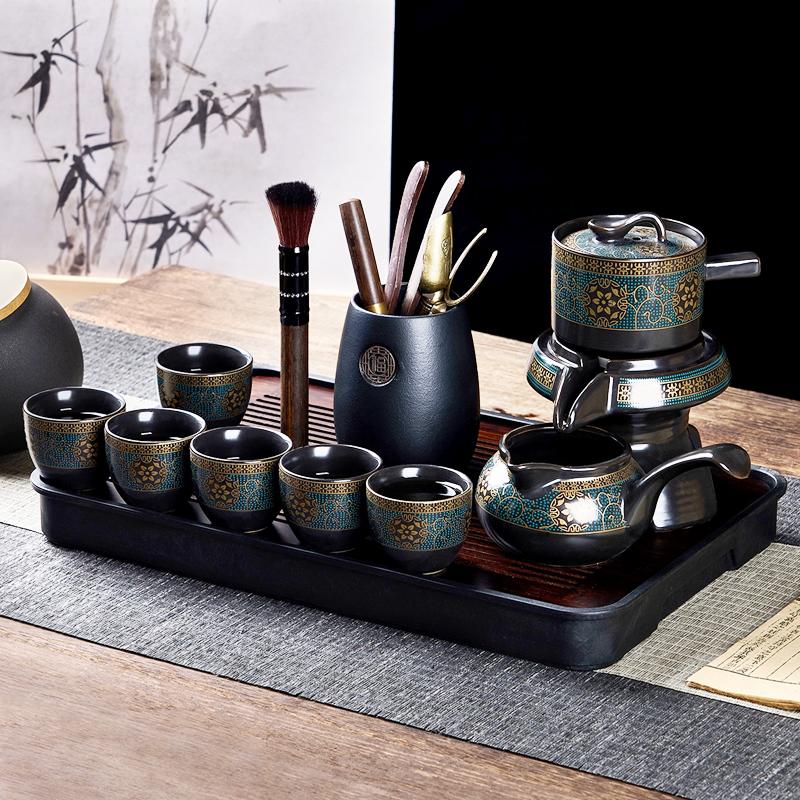 Chinese Tea Set Ceramic Kungfu Tea Set Semi-automatic Rotating Kungfu Tea Set Water for Tea Making Ceramic Teacup Business Gifts