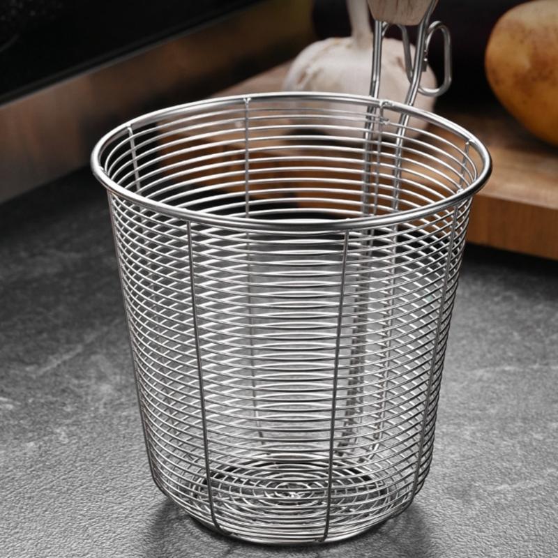 Multifuntional 201Stainless Steel Food Strainer Basket with Ergonomic Handle Suitable for Steaming and Blanching
