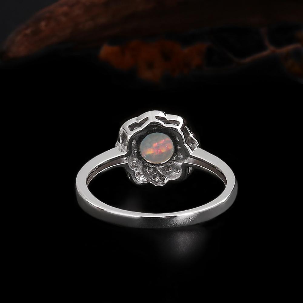 Elegant Flower Shape Clasp Ring Earrings Pendant Necklace Set Natural Opal S925 Silver Fine Jewelry for Women's Banquet Gifts