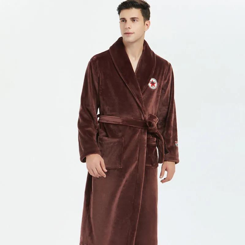 Herren Bademantel Winter Flanell Lang Robe Paar Verdickte Warme Nachtwäsche Plus Size Nachthemd Damen Lose Homewear