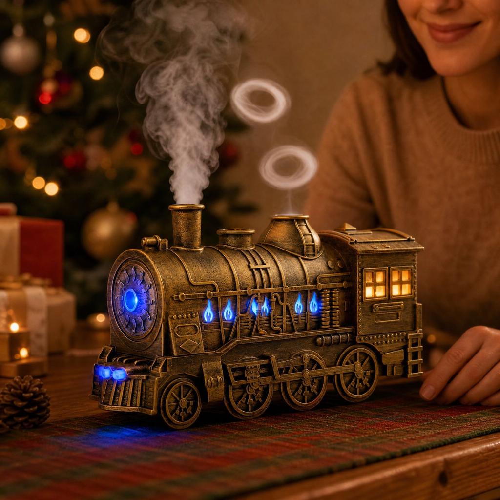 Train-Shaped Humidifier and Aroma Diffuser with Colorful Lights, Mist, Blue Light, No Remote Control
