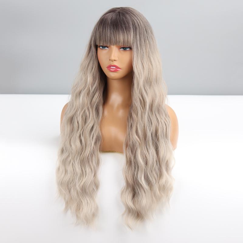 MERISIHAIR Dlouhá vlnitá oranžová dámská paruka s ofinou Cosplay ze syntetických vláken Denní nošení Dlouhá přírodní vlnitá paruka Ombre barva